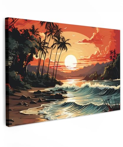 MuchoWow© Bild auf Leinwand Groß 120x80 cm XXL Schlafzimmer Bilder Wand Deko Wohnzimmer Modern Wanddeko Bilderwand Geschenk Retro - Natur - Sonne - Wasser - Bäume - Berge - Landschaft von MuchoWow
