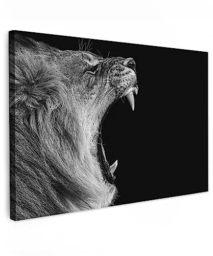 MuchoWow© Bild auf Leinwand Groß 120x80 cm XXL Schlafzimmer Bilder Wand Deko Wohnzimmer Modern Wanddeko Bilderwand Geschenk Weiss - Tiere - Löwe - Schwarz und Weiß - Porträt von MuchoWow