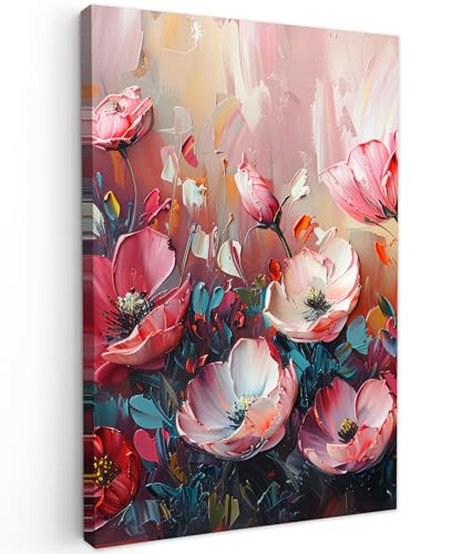 MuchoWow© Bild auf Leinwand Klein 20x30 cm Mini Schlafzimmer Bilder Badezimmer Wand Deko Wohnzimmer Modern Wanddeko Bilderwand Geschenk Mohnblumen - Rosa - Blumen - Botanisch - Kunst von MuchoWow
