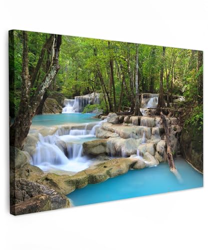 MuchoWow© Bild auf Leinwand Klein 30x20 cm Mini Schlafzimmer Bilder Wand Deko Wohnzimmer Modern Wanddeko Bilderwand Geschenk Wasserfall - Natur - Fluss - Wald - Wasser von MuchoWow