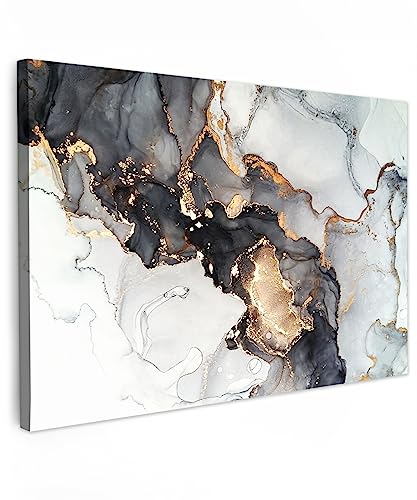 MuchoWow© Bild auf Leinwand Klein 30x20 cm Mini Schlafzimmer Bilder Wand Goldene Deko Wohnzimmer Modern Wanddeko Gold Bilderwand Geschenk Marmor - Abstrakt - Schwarz Weiß - Luxus von MuchoWow