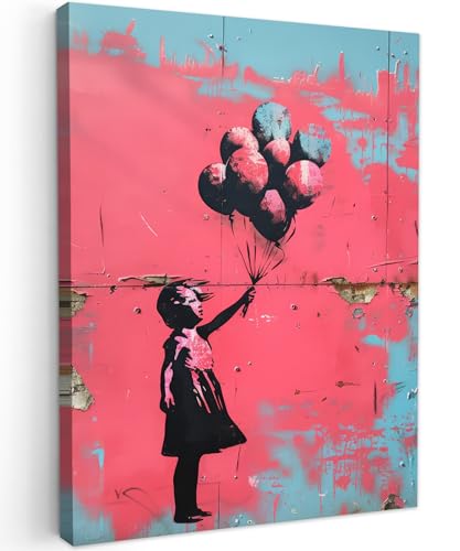 MuchoWow© Bilder 30x40 cm Wohnzimmer Deko Modern Wandbild Kunstdruck auf Leinwand Bild Schlafzimmer über Bett Room Decor Geschenke Graffiti - Mädchen - Ballon - Banksy - Street art von MuchoWow