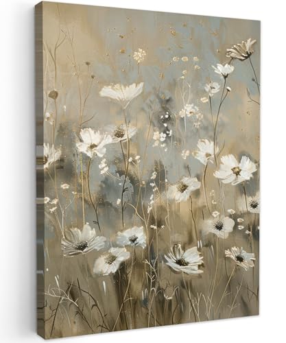 MuchoWow© Bilder 30x40 cm Wohnzimmer Deko Modern Wandbild Kunstdruck auf Leinwand Bild Schlafzimmer über Bett Room Decor Geschenke Blumen - Weiß - Natur - Grau - Modern von MuchoWow