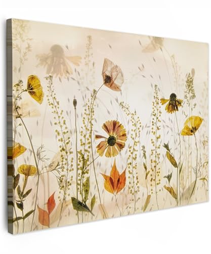 MuchoWow© Bilder 40x30 cm Wohnzimmer Deko Modern Wandbild Foto auf Leinwand Bild Schlafzimmer Room Decor Geschenke Illustration - Pflanzen - Insekten - Beige von MuchoWow