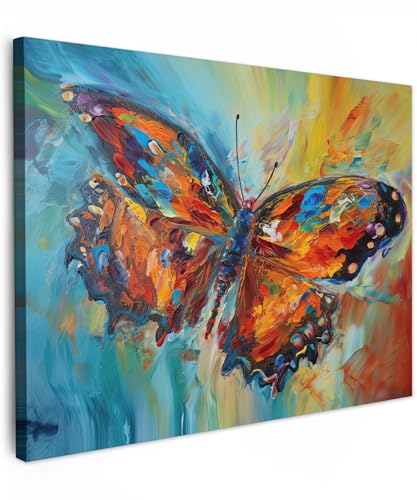 MuchoWow© Bilder 40x30 cm Wohnzimmer Deko Modern Wandbild Foto auf Leinwand Bild Schlafzimmer Room Decor Geschenke Kunstdruck - Bunt - Schmetterling - Farben - Kunst - Malerei von MuchoWow