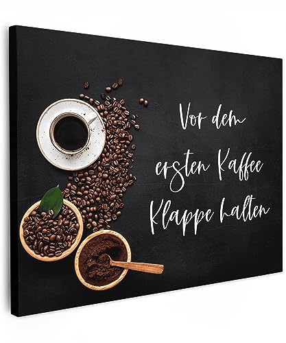 MuchoWow© Bilder 40x30 cm Wohnzimmer Deko Modern Wandbild Foto auf Leinwand Bild Schlafzimmer Room Decor Geschenke Sprüche Küche - Vor dem ersten Kaffee Klappe halten von MuchoWow