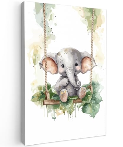 MuchoWow© Bilder 40x60 cm Deko Wandbild Foto auf Leinwand Schlafzimmer über Bett Bilder Jungen Mädchen Elefant - Tier - Kinder - Dschungel - Kinderzimmer - Babyzimmer von MuchoWow