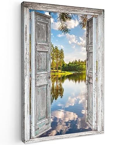 MuchoWow© Bilder 40x60 cm Wohnzimmer Deko Modern Wandbild Foto auf Leinwand Bild Schlafzimmer Room Decor Geschenke Wasser - Landschaft - Fenster - Blick von MuchoWow