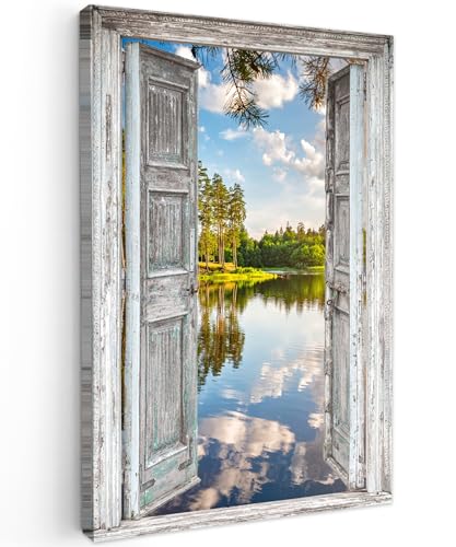 MuchoWow© Bilder 40x60 cm Wohnzimmer Deko Modern Wandbild Foto auf Leinwand Bild Schlafzimmer Room Decor Geschenke Wasser - Landschaft - Fenster - Blick von MuchoWow