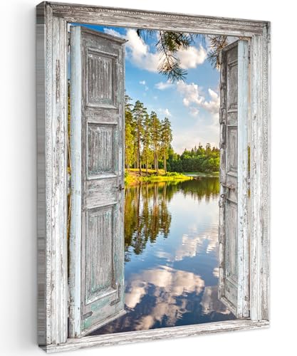 MuchoWow© Bilder 50x70 cm Wohnzimmer Deko Modern Wandbild Foto auf Leinwand Bild Schlafzimmer Room Decor Geschenke Wasser - Landschaft - Fenster - Blick von MuchoWow