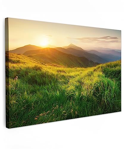 MuchoWow© Bilder 60x40 cm Wohnzimmer Deko Modern Wandbild Foto auf Leinwand Bild Schlafzimmer Room Decor Geschenke Gras - Hügel - Sonne - Natur - Landschaftsbilder von MuchoWow