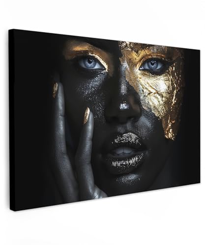 MuchoWow© Bilder 60x40 cm Wohnzimmer Deko Modern Wandbild Foto auf Leinwand Bild Schlafzimmer über Bett Room Decor Geschenke Frau - Gold - Porträt - Schwarz-Weiß - Luxus von MuchoWow