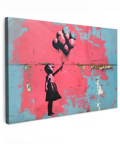 MuchoWow© Bilder 60x40 cm Wohnzimmer Deko Modern Wandbild Kunstdruck auf Leinwand Bild Schlafzimmer über Bett Room Decor Geschenke Graffiti - Mädchen - Ballon - Banksy - Street art von MuchoWow