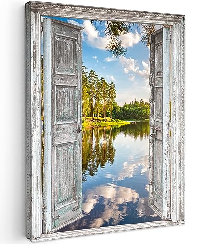 MuchoWow© Bilder 60x80 cm Wohnzimmer Deko Modern Wandbild Foto auf Leinwand Bild Schlafzimmer Room Decor Geschenke Wasser - Landschaft - Fenster - Blick von MuchoWow