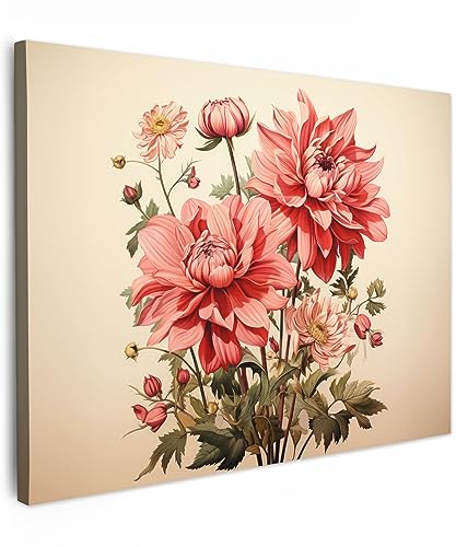 MuchoWow© Bilder 70x50 cm Wohnzimmer Deko Modern Wandbild Foto auf Leinwand Bild Schlafzimmer Room Decor Geschenke Vintage - Blumen - Rot - Beige - Pflanzen von MuchoWow