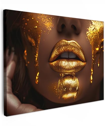 MuchoWow© Bilder 70x50 cm Wohnzimmer Deko Modern Wandbild Foto auf Leinwand Bild Schlafzimmer über Bett Room Decor Geschenke Frau - Gold - Luxus - Porträt von MuchoWow