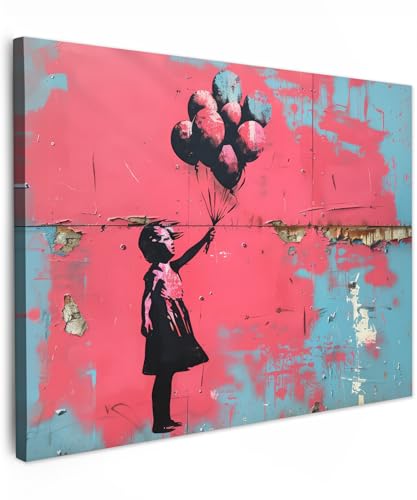 MuchoWow© Bilder 70x50 cm Wohnzimmer Deko Modern Wandbild Foto auf Leinwand Bild Schlafzimmer über Bett Room Decor Geschenke Graffiti - Mädchen - Ballon - Banksy - Street Art von MuchoWow