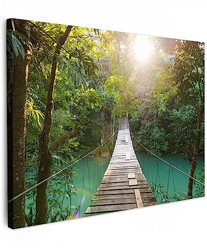 MuchoWow© Bilder 80x60 cm Wohnzimmer Deko Modern Wandbild Foto auf Leinwand Bild Schlafzimmer Room Decor Geschenke Dschungel - Wasser - Brücke - Natur - Grün - Pflanzen von MuchoWow