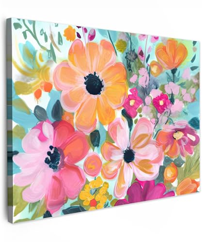 MuchoWow© Bilder 80x60 cm Wohnzimmer Deko Modern Wandbild Foto auf Leinwand Bild Schlafzimmer Room Decor Geschenke Kunstdruck - Bunt - Blumen - Malerei - Natur - Botanisch von MuchoWow