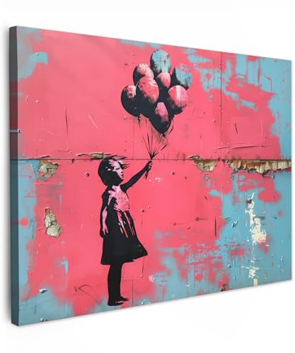 MuchoWow© Bilder 80x60 cm Wohnzimmer Deko Modern Wandbild Kunstdruck auf Leinwand Bild Schlafzimmer über Bett Room Decor Geschenke Graffiti - Mädchen - Ballon - Banksy - Street art von MuchoWow