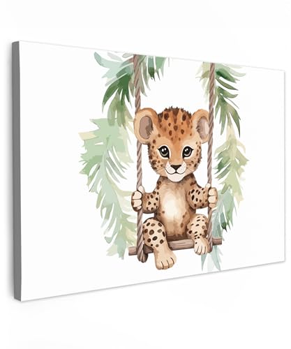 MuchoWow© Bilder 90x60 cm Deko Wandbild Foto auf Leinwand Schlafzimmer über Bett Bilder Kinderzimmer Jungen Mädchen Leopard - Tier - Kinder - Dschungel - Kinder - Babyzimmer von MuchoWow