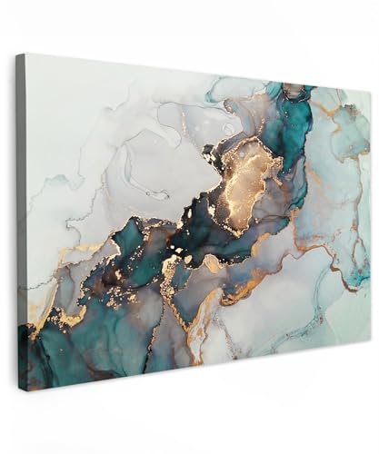 MuchoWow© Bilder 90x60 cm Wohnzimmer Deko Modern Wandbild Foto auf Leinwand Bild Schlafzimmer Room Decor Geschenke Gemälde Wandbilder Blau - Marmor - Gold von MuchoWow