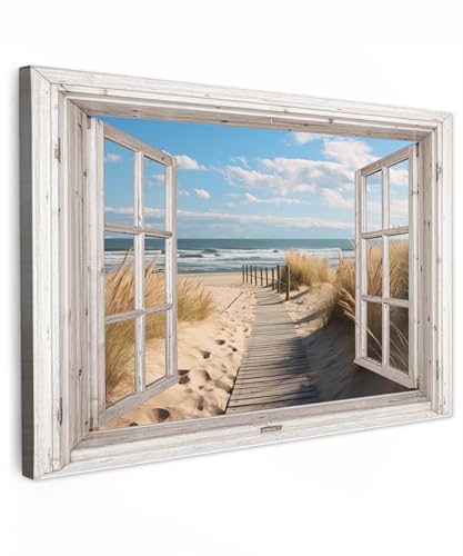 MuchoWow© Bilder 90x60 cm Wohnzimmer Deko Modern Wandbild Foto auf Leinwand Bild Schlafzimmer Room Decor Geschenke Fensterblick - Meer - Küste - Natur - Strand - Wattenmeer von MuchoWow