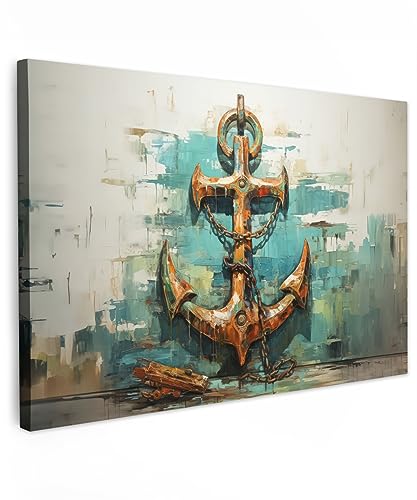 MuchoWow© Bilder 90x60 cm Wohnzimmer Deko Modern Wandbild Foto auf Leinwand Bild Schlafzimmer Room Decor Geschenke Maritime - Anker - Blau - Weiß - Maritim von MuchoWow