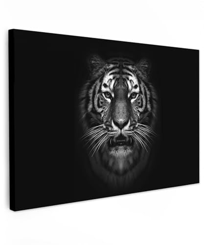 MuchoWow© Bilder 90x60 cm Wohnzimmer Deko Modern Wandbild Foto auf Leinwand Bild Schlafzimmer Room Decor Geschenke Tiger - Tiere - Schwarz und Weiß - Porträt - Wildtiere von MuchoWow