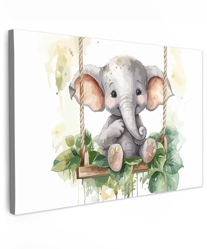 MuchoWow© Bilder Groß 120x80 cm XXL Deko Wandbild Foto auf Leinwand Schlafzimmer über Bett Bilder Jungen Mädchen Elefant - Tier - Kinder - Dschungel - Kinderzimmer - Babyzimmer von MuchoWow