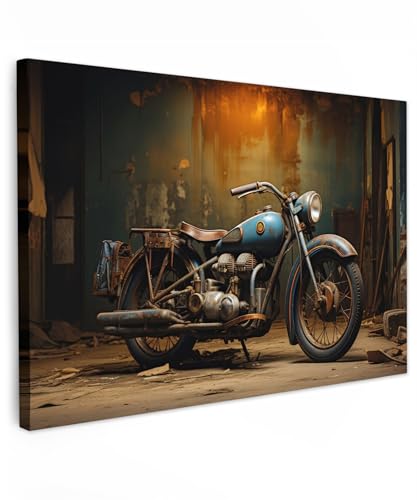 MuchoWow© Bilder Groß 120x80 cm XXL Wohnzimmer Deko Modern Wandbild Foto auf Leinwand Bild Schlafzimmer Room Decor Geschenke Vintage - Motor - Blau - Alt - Garage von MuchoWow