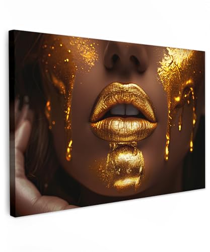 MuchoWow© Bilder Groß 120x80 cm XXL Wohnzimmer Deko Modern Wandbild Foto auf Leinwand Bild Schlafzimmer über Bett Room Decor Geschenke Frau - Gold - Luxus - Porträt von MuchoWow