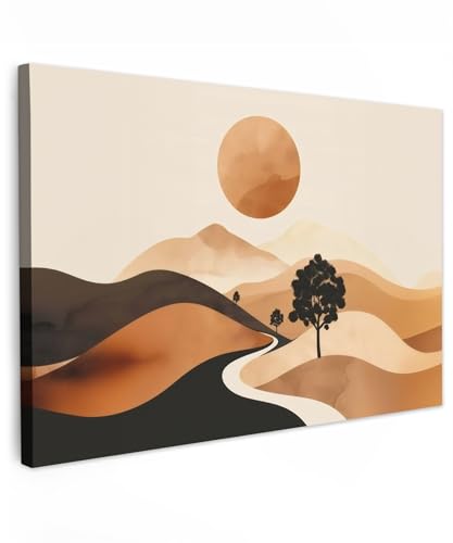 MuchoWow© Bilder Groß 120x80 cm XXL Wohnzimmer Deko Modern Wandbild Kunstdruck auf Leinwand Bild Schlafzimmer über Bett Room Decor Geschenke Sonne - Hügel - Baum - Abstrakt von MuchoWow