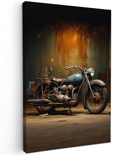 MuchoWow© Bilder Klein 20x30 cm Mini Wohnzimmer Deko Modern Wandbild Foto auf Leinwand Bild Schlafzimmer Room Decor Geschenke Vintage - Motor - Blau - Alt - Garage von MuchoWow