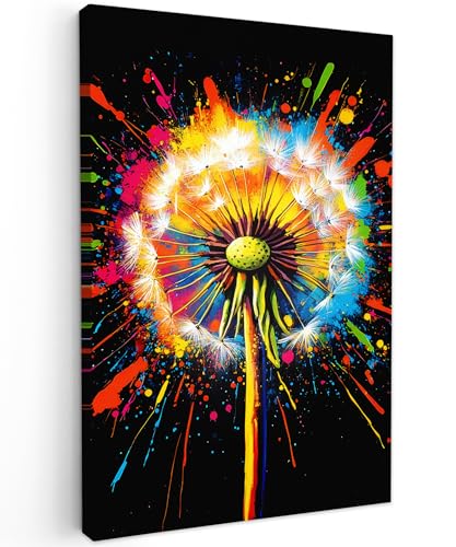 MuchoWow© Bilder Klein 20x30 cm Mini Wohnzimmer Deko Modern Wandbild Kunstdruck auf Leinwand Bild Schlafzimmer über Bett Room Decor Geschenke Löwenzahn - Graffiti - Bunt - Blumen - Natur von MuchoWow
