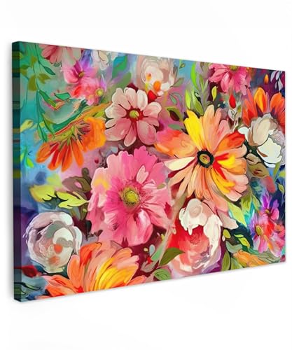 MuchoWow© Bilder Klein 30x20 cm Mini Wohnzimmer Deko Modern Wandbild Foto auf Leinwand Bild Schlafzimmer Room Decor Geschenke Kunstdruck - Bunt - Blumen – Kunst – Malerei – Botanik von MuchoWow