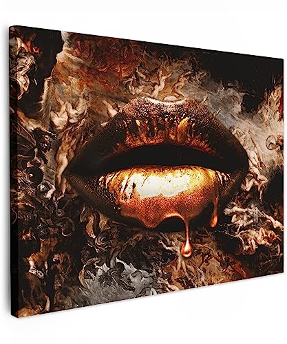 MuchoWow© Wandbilder 70x50 cm Schlafzimmer Home Goldene Deko Wohnung Bild Wohnzimmer Fotoleinwand Wand Bilder Leinwand Wall Decor Wanddeko Gold - Lippen - Kunst Druck von MuchoWow