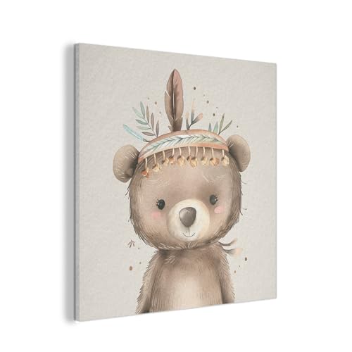 MuchoWow© Bilder aus Filz 80x80 cm Wohnzimmer Deko Modern Wandbild Kunstdruck Bild Schlafzimmer über Bett Room Decor Geschenke Bär - Boho - Federschmuck - Tiere von MuchoWow
