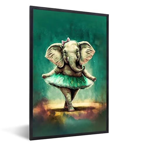 MuchoWow© Bilder mit Rahmen Poster Wanddekoration Wohnzimmer Deko Modern Geschenke Bilderrahmen Elefant - Ballerina - Farbe - Schleife - Porträt - Kinder - 20x30 cm von MuchoWow