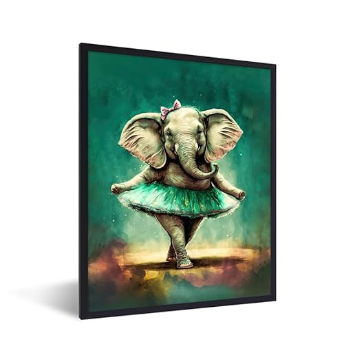 MuchoWow© Bilder mit Rahmen Poster Wanddekoration Wohnzimmer Deko Modern Geschenke Bilderrahmen Elefant - Ballerina - Farbe - Schleife - Porträt - Kinder - 30x40 cm von MuchoWow