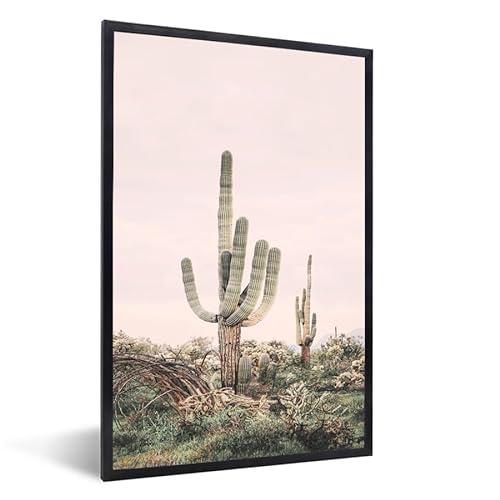 MuchoWow© Bilder mit Rahmen Poster Wanddekoration Wohnzimmer Deko Modern Geschenke Bilderrahmen Kaktus - Grün - Natur - Pflanzen - 60x90 cm von MuchoWow