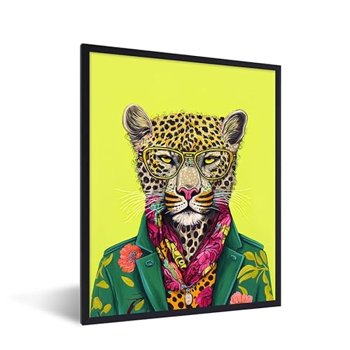 MuchoWow© Bilder mit Ramen Wanddeko Wohnzimmer Posterleiste Deko modern Fotogeschenke Bilderrahmen Panther - Tier - Brille - Farben - 30x40 cm von MuchoWow
