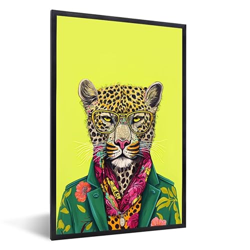 MuchoWow© Bilder mit Ramen Wanddeko Wohnzimmer Posterleiste Deko modern Fotogeschenke Bilderrahmen Panther - Tier - Brille - Farben - 40x60 cm von MuchoWow