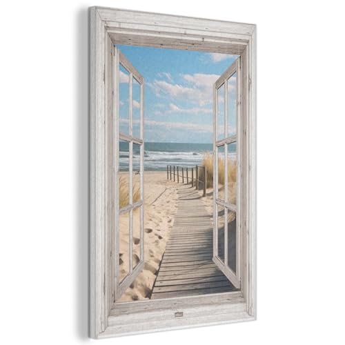 MuchoWow© Filzbilder 40x60 cm Wall Art Decoration Bilder für die Wand Schlafzimmer Deko Filz Painting Wanddekoration Wohnzimmer Fenster - Meer - Küste - Natur - Fensterblick - Wattenmeer von MuchoWow