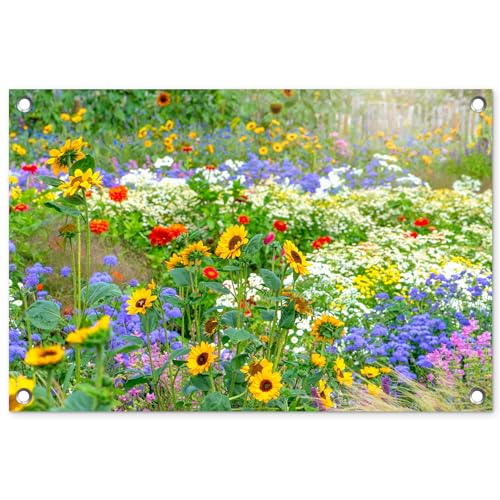 MuchoWow© Gartenposter 60x40 cm Outdoor Bilder Gartendeko für draußen Wetterfest Garten Sichtschutz Zaun Deko Banner Draußen Bild Blumen - Wiese - Farbenfroh - Natur von MuchoWow