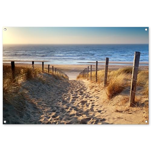 MuchoWow© Gartenposter Groß 120x80 cm XXL Outdoor Bilder Gartendeko für draußen Wetterfest Garten Terrassen Sichtschutz Deko Banner Draußen Bild Strand - Meer - Holland - Dünen - Sonne von MuchoWow