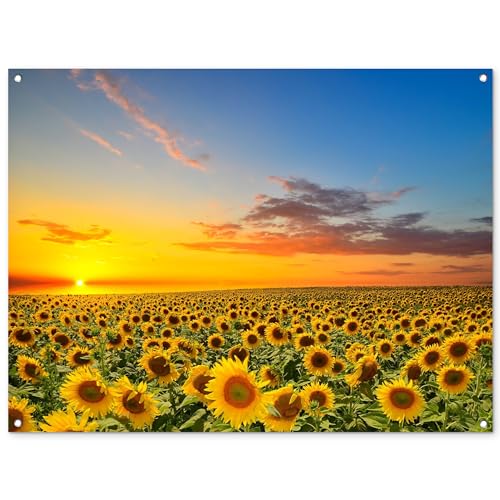 MuchoWow© Gartenposter Groß 120x90 cm XXL Outdoor Bilder Gartendeko für draußen Wetterfest Garten Deko Banner Draußen Gartendekoration Bild Blumen - Sonnenblume - Sonnenuntergang - Nacht - Orange von MuchoWow