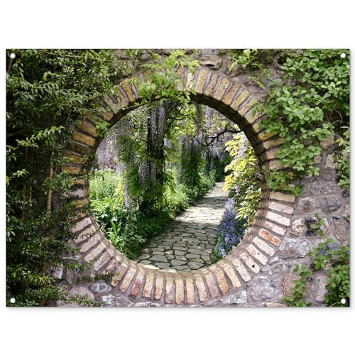 MuchoWow© Gartenposter Groß 120x90 cm XXL Outdoor Bilder Gartendeko für draußen Wetterfest Garten Deko Modern Geschenke Banner Draußen Bild Wald - Steine - Aussicht - Weg von MuchoWow