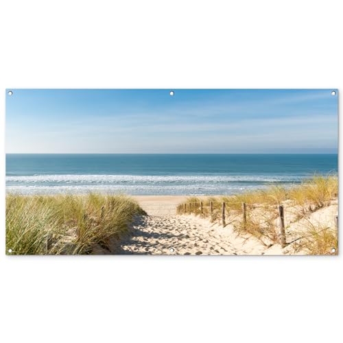 MuchoWow© Gartenposter Groß 160x80 cm XXL Outdoor Bilder Gartendeko für draußen Wetterfest Garten Deko Terrasendeko Banner Draußen Bild Dekoration Strand - Meer - Düne - Sand - Sommer von MuchoWow