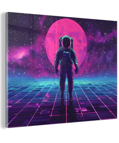 MuchoWow© Glas Wandbild 40x30 cm Dekoration Wohnzimmer Bilder Pictures Wall Decoration Living Room Wohnungs Deko Moderne Bild Astronaut - Mond - Rosa - Sternennebel von MuchoWow